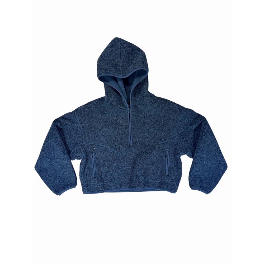 Uniqlo Womens Cropped Sherpa Fleece Hoodie Black Small Quarter Zip Long Sleeve